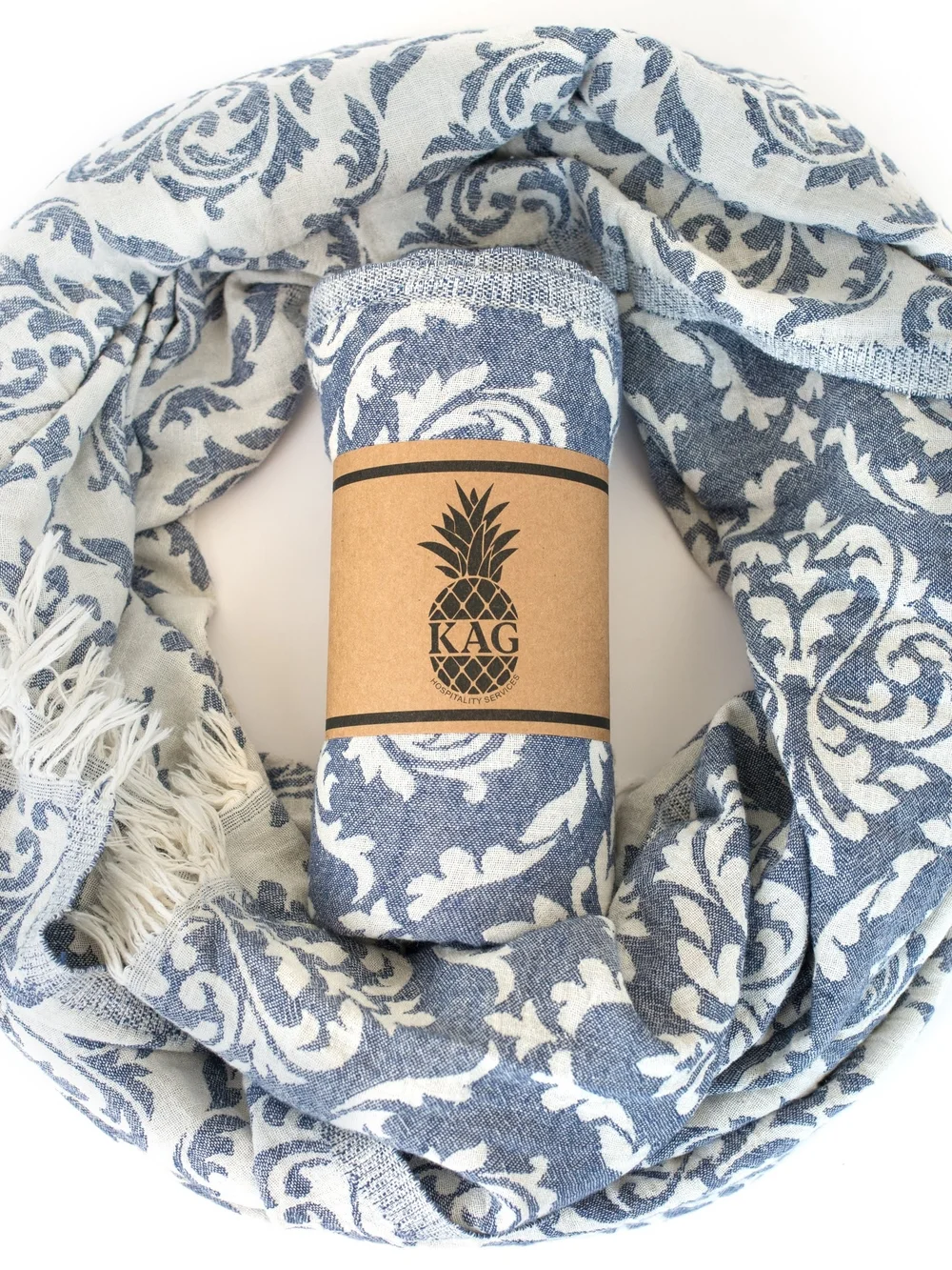 Reversible Gray Damask Throw Blanket with Fringe